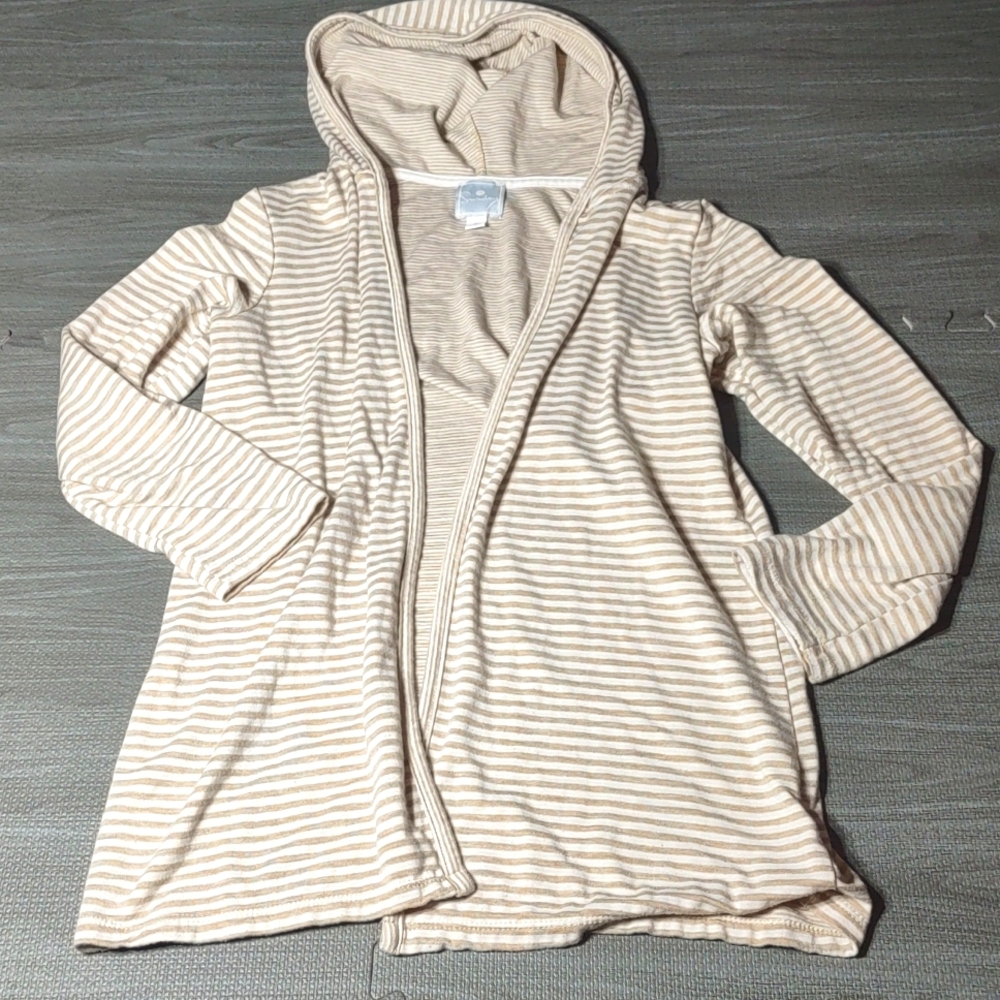 Sunday Cardigan Sweater Women Cream White Striped Long Sleeve Hooded size Medium